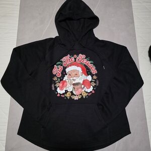 Black Hoodie with Christmas Graphic Santa